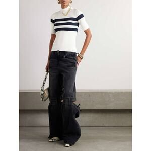 Jean Paul Gaultier Striped Knit Gold Chain Top in White Navy S